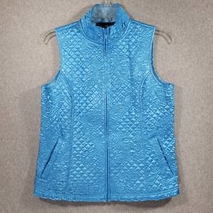 Susan Graver Style Quilted Vest Small Full Zip Pockets Blue Womens